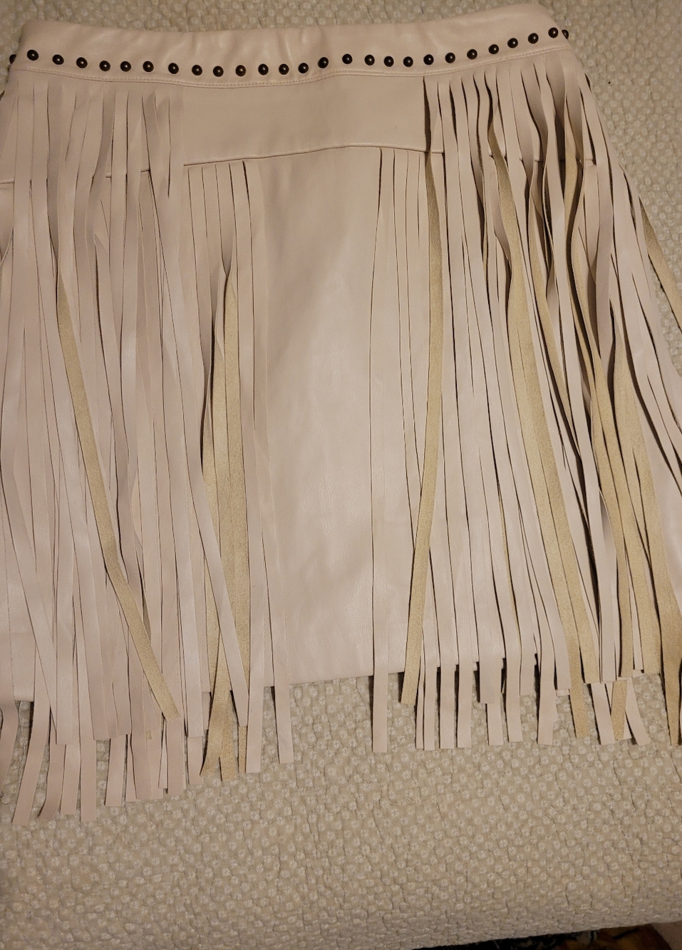 Fringe Faux Leather Mini Skirt in Pale Blush - Picture 2 of 3